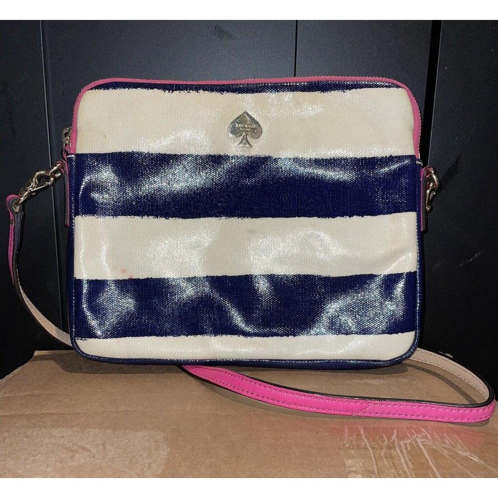 Kate Spade New York “Bryce” Rugby Stripe Print iPad PVC Crossbody Shoulder Bag